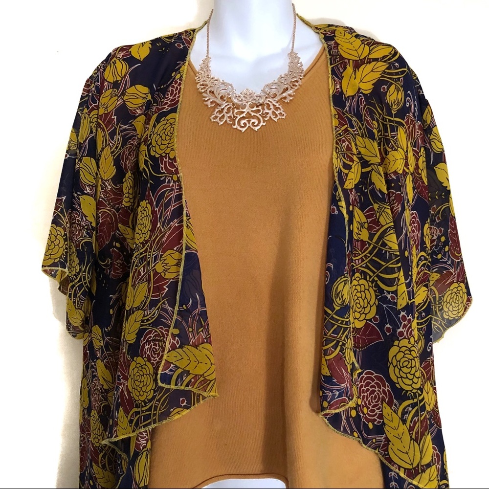 COPY - Lularoe Gold & Maroon Floral Kimono Shaw